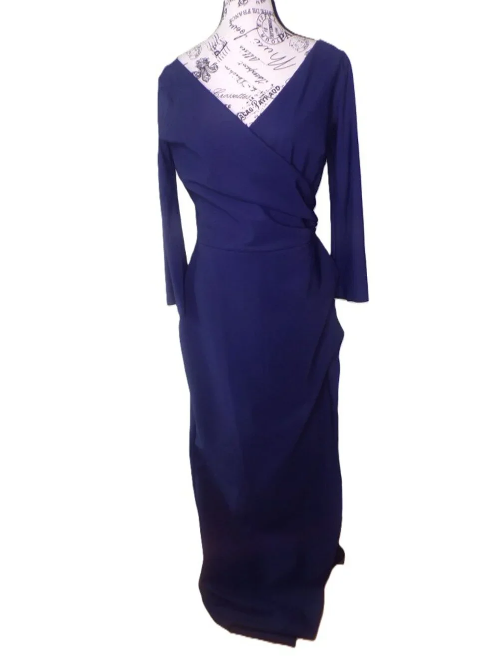 🆕CHIARA BONI Zalfa Ruched Faux Wrap Gown Dress 6 Navy Blue - Picture 6 of 13